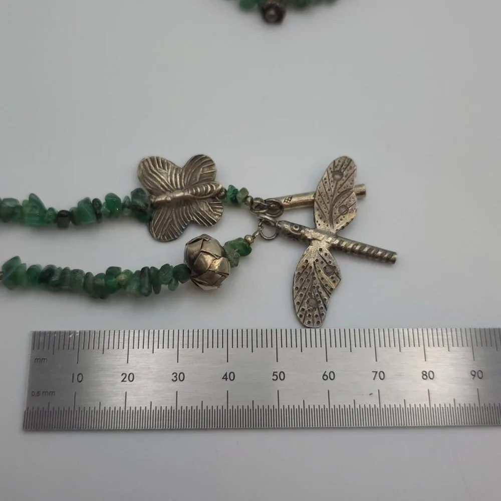 60 Inch 925 Sterling Silver Chrysoprase And Nephrite Long Necklace B6 - Picture 6 of 7